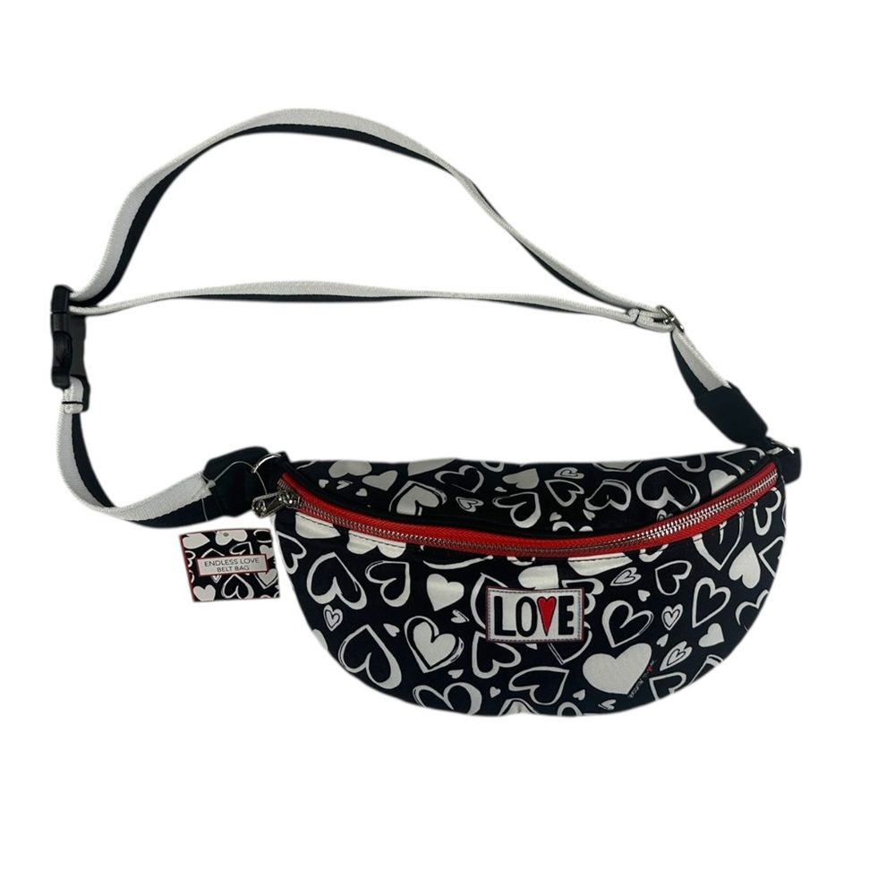 Brighton Endless Love Belt Bag Fanny Pack Black and White Hearts